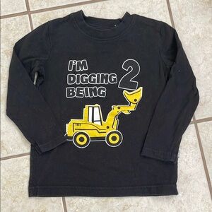 Black Kids Shirt with Yellow Excavator Design